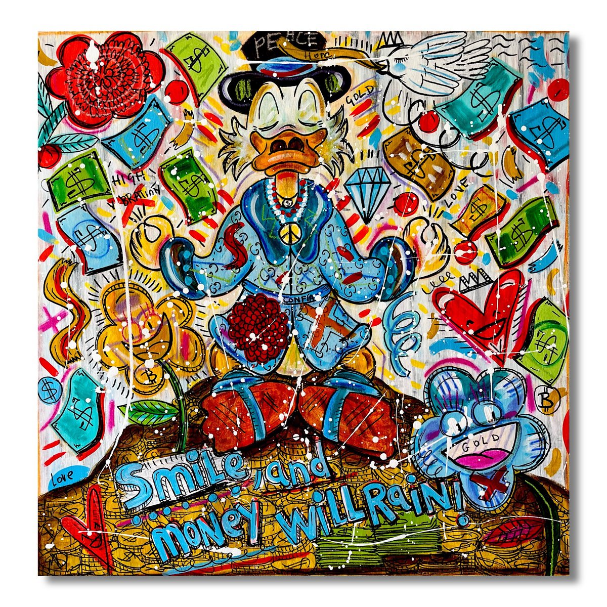 Urban And Pop Animal Acrylic Painting By Mercedes Lagunas, 36 X 36", Confi?a En La Vida, Original Artwork