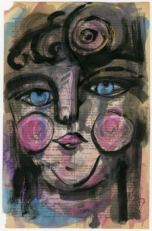 Funky Face 2020-24 - Mixed Media Painting by Kathy Morton Stanion by Kathy Morton Stanion