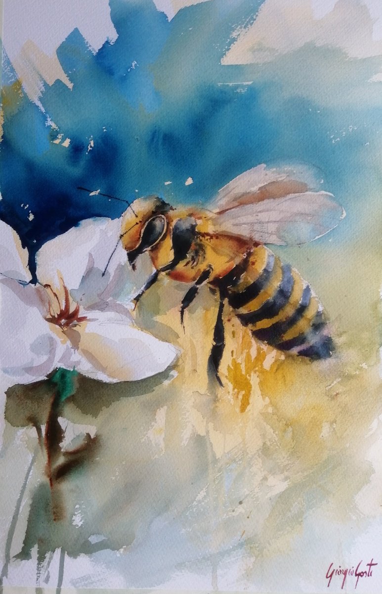 Impressionistic Watercolour , Bee By Giorgio Gosti, 14 X 21, Artwork For Sale On Artfinder