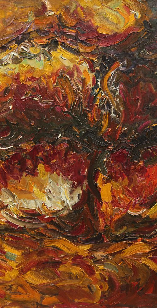 LIPS. CONFUSION OF FEELINGS - abstract large original painting, oil on canvas, brown, face lips love kiss, interior art home decor by Karakhan