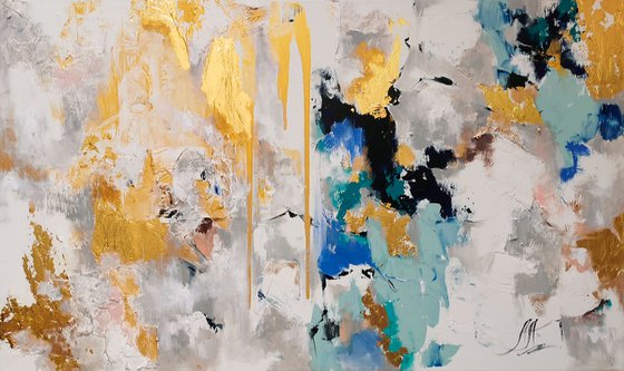 Abstract painting, Gold Blue art