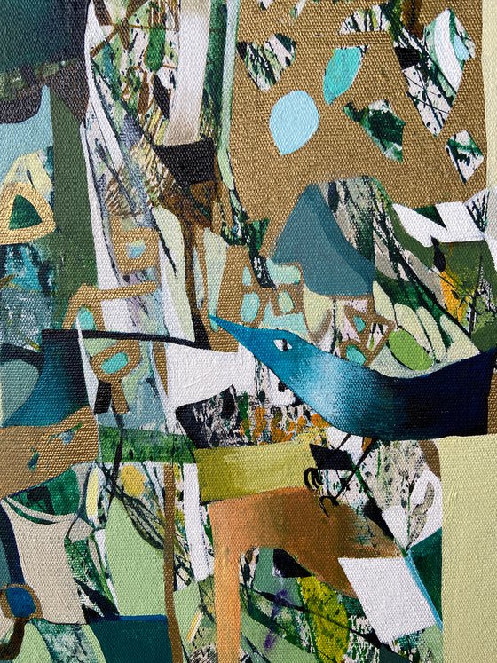 Green abstraction | Impressionistic art | Birds | Modern art