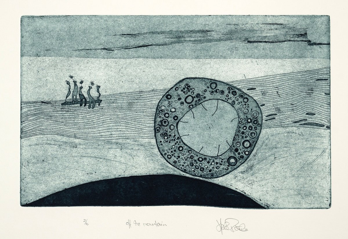 Heike Roesel Off the Mountain, etching in edition of 10 by Heike Roesel