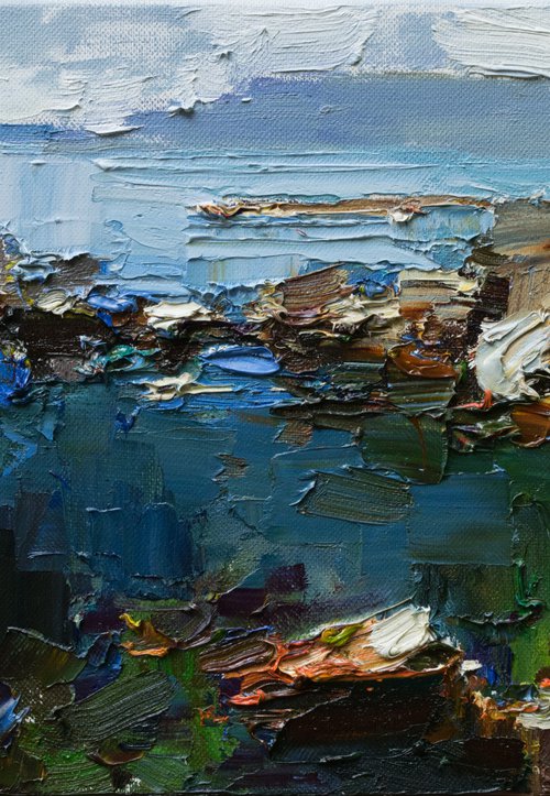 Sea shore Original oil seascape painting by Anastasiia Valiulina