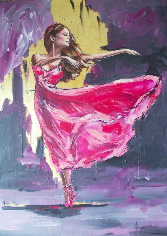 Ballerina in Magenta-  Ballerina Acrylic Painting on Canvas