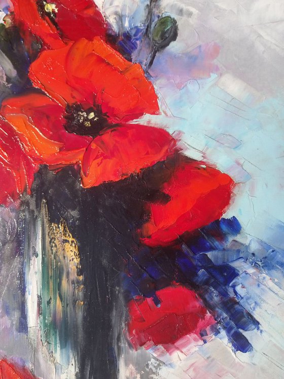 Red poppies 50x70cm, oil painting, palette knife