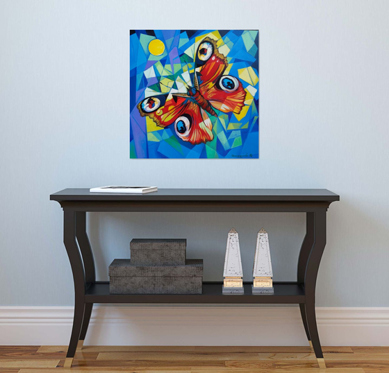 Butterfly (60x60cm, cubism, oil painting, ready to hang)