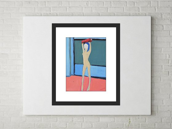 GIRL NUDE UNDRESSING. Original Female Figurative Acrylic Painting. Varnished.