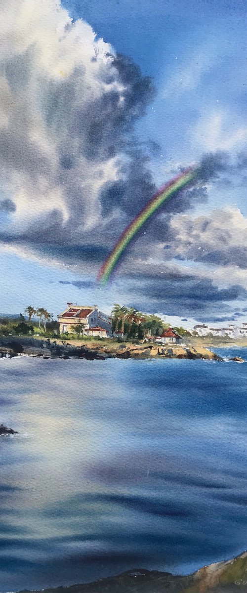 Sea coast of Cyprus Clouds Rainbow #2 by Eugenia Gorbacheva