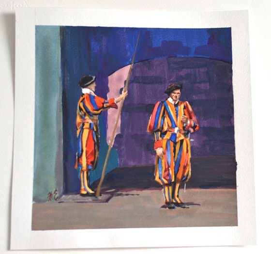 Vatican guard, Gouache sketch, Italy, Rome