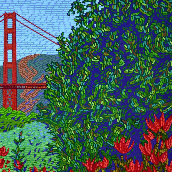 Golden Gate View With Flowers