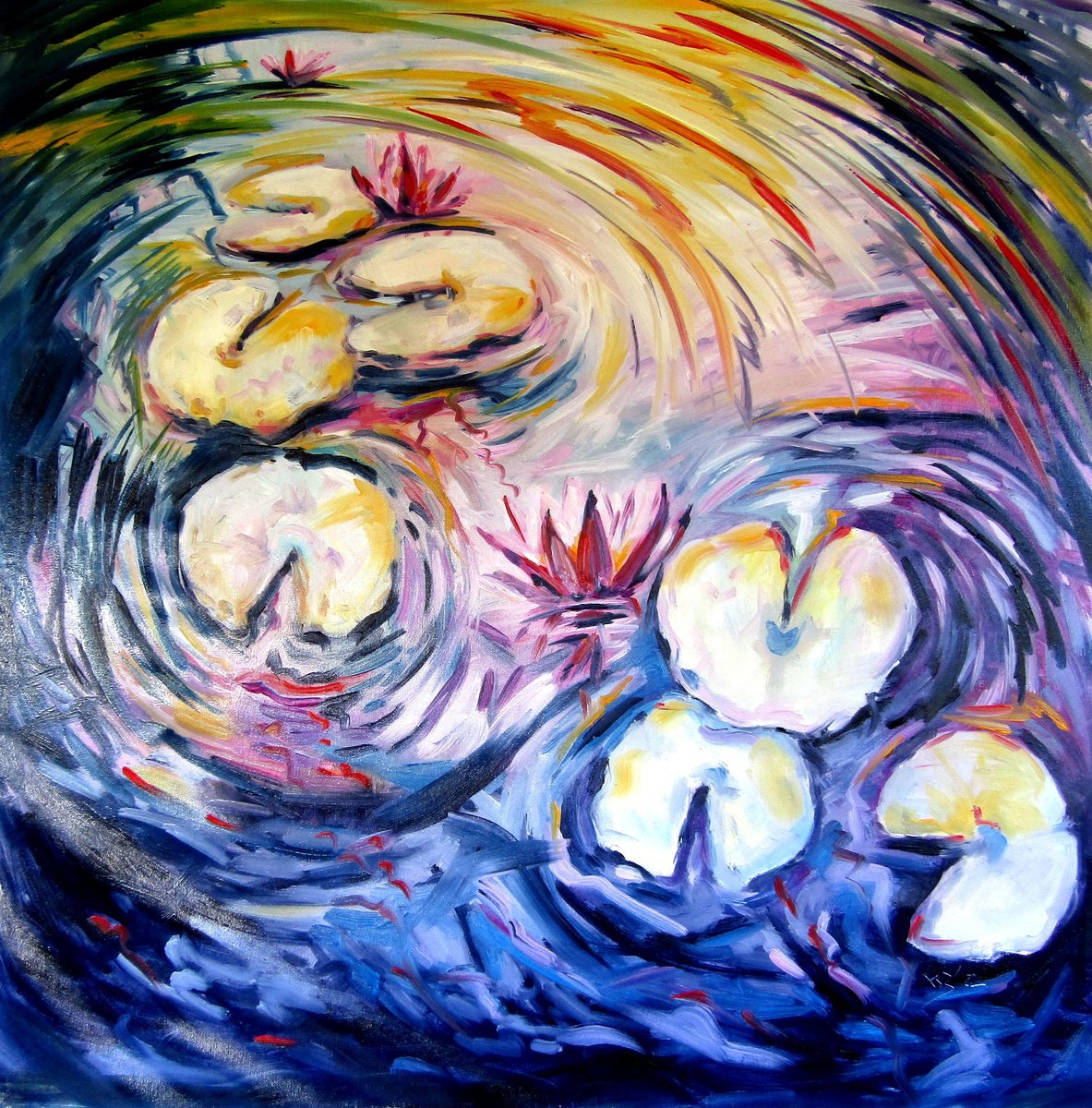 Colorful Water Lilies Iii By Kovacs Anna Brigitta, 37 X 37, Artwork For Sale On Artfinder