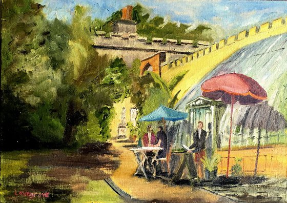 Tea in the Park - An original oil painting on board! Unframed.