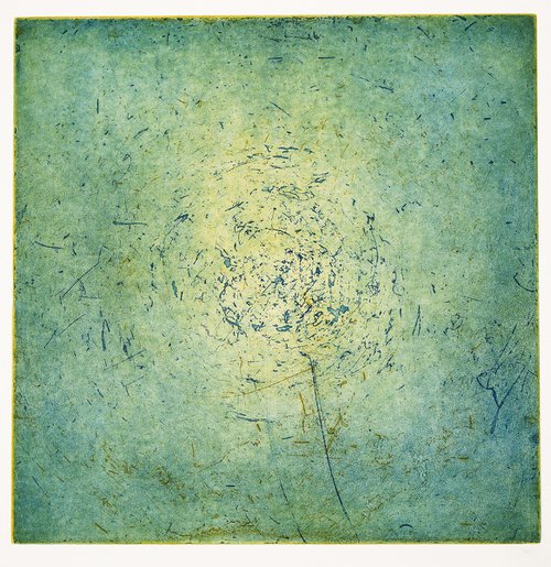 Heike Roesel "Pusteblume" (Dandelion), monoprint etching in series of 10 by Heike Roesel