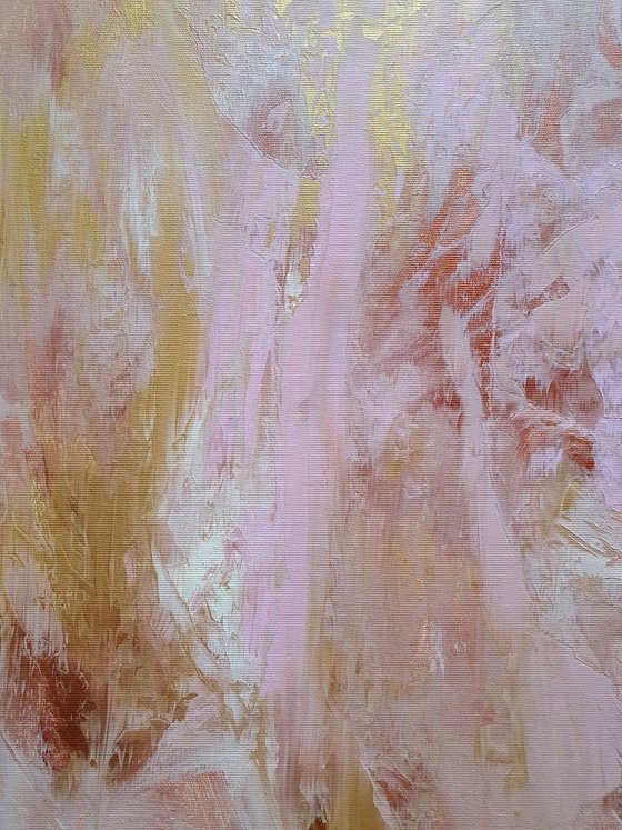 Love is in the air - golden, copper, pink abstract painting