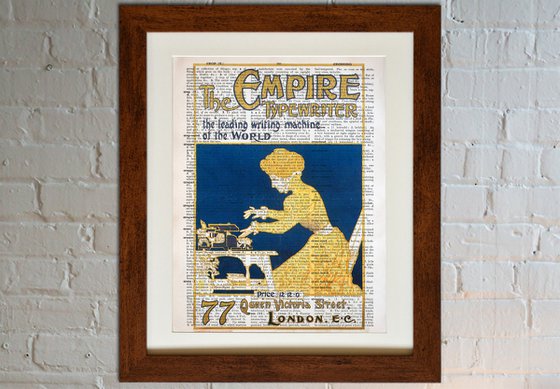 The Empire Typewriter - Collage Art Print on Large Real English Dictionary Vintage Book Page