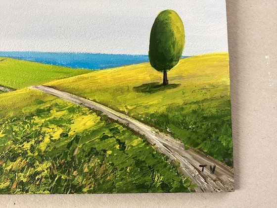 Summer landscape. Acrylic painting. Original Art. 8x 8