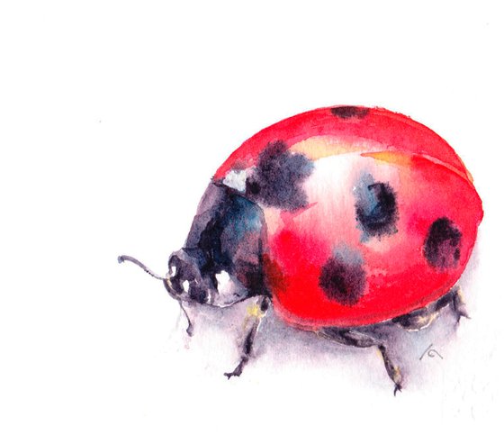 Ladybird painting, ladybug, original watercolour, watercolor, small painting, red, spots, Coccinellidae