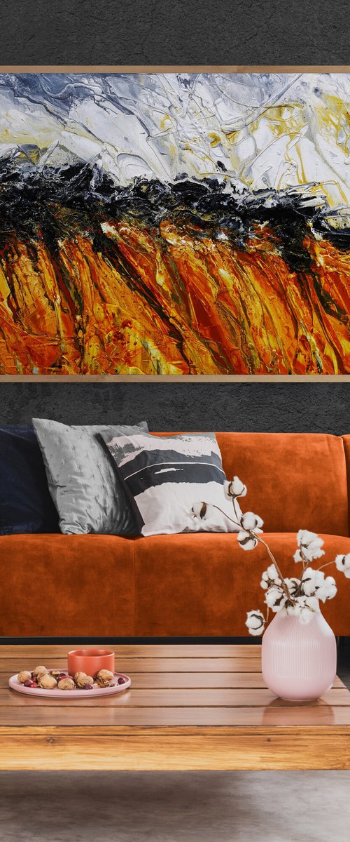 Desert Rain 190cm x 100cm White Sienna Textured Abstract Art by Franko
