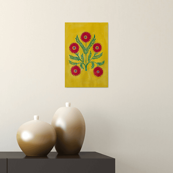 Decorative flowers on yellow