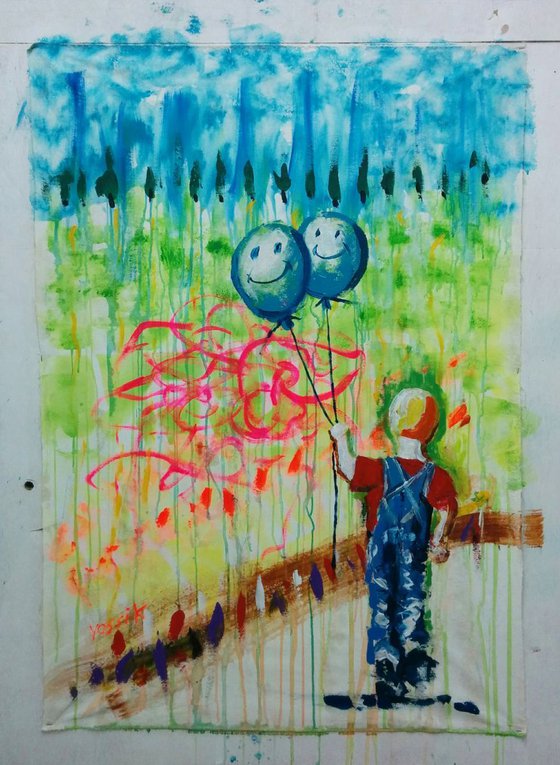 the walking boy with 2 balloons