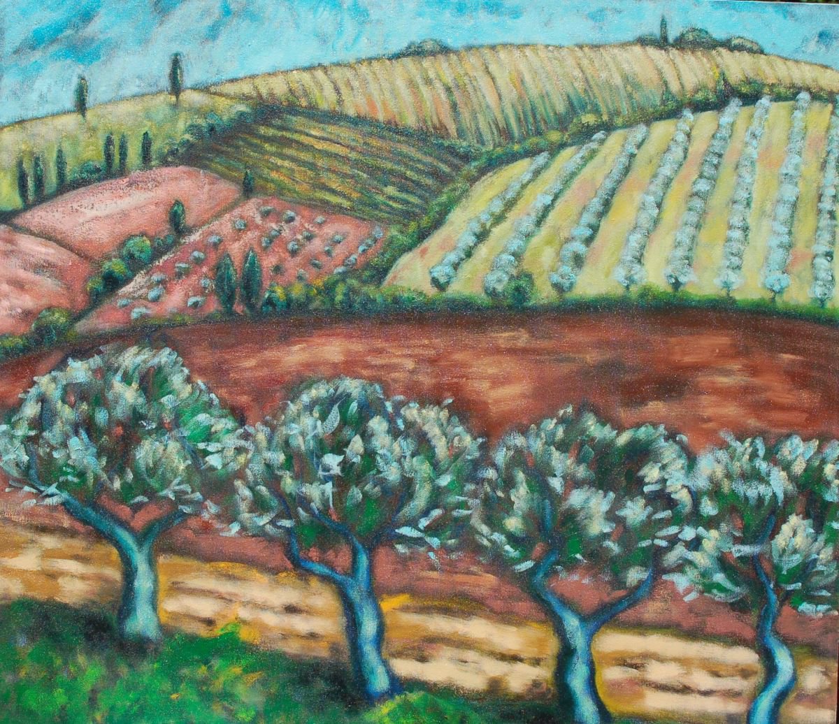 Impressionistic Landscape Oil Painting By Lorie Schackmann, 40 X 35", "Field Study", Original Artwork