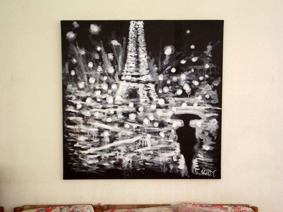 THROUGH THE LIGHTS OF PARIS - Big size painting (100 x 100 cm)