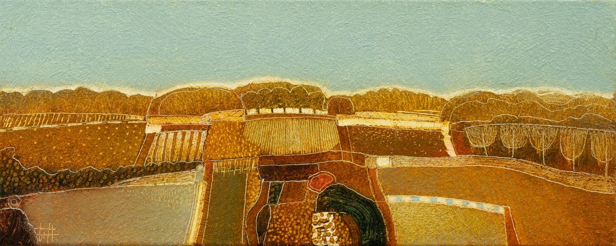 Landscape Oil Painting By Rob Van Hoek, 21 X 9", See The Sunny Skies, Original Artwork