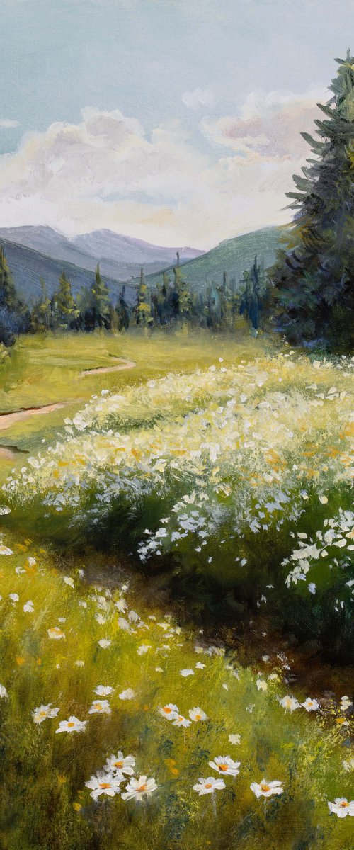 Mountain wildflowers and trees by Lucia Verdejo