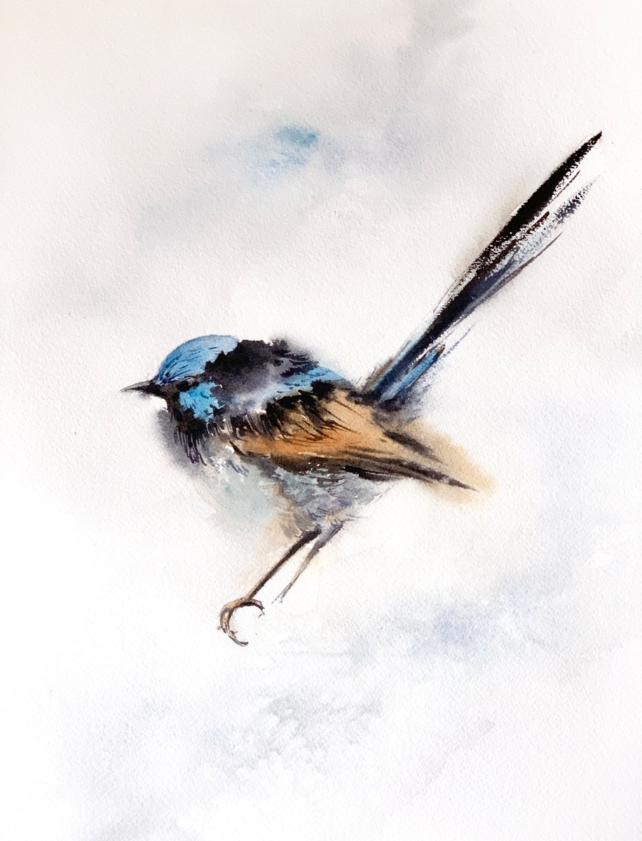 Impressionistic Animal Watercolour By Sophie Rodionov, 12 X 16", Wren Bird, Original Artwork