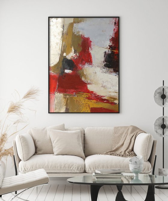 "Tango 2" Red gold brown abstract acrylic art
