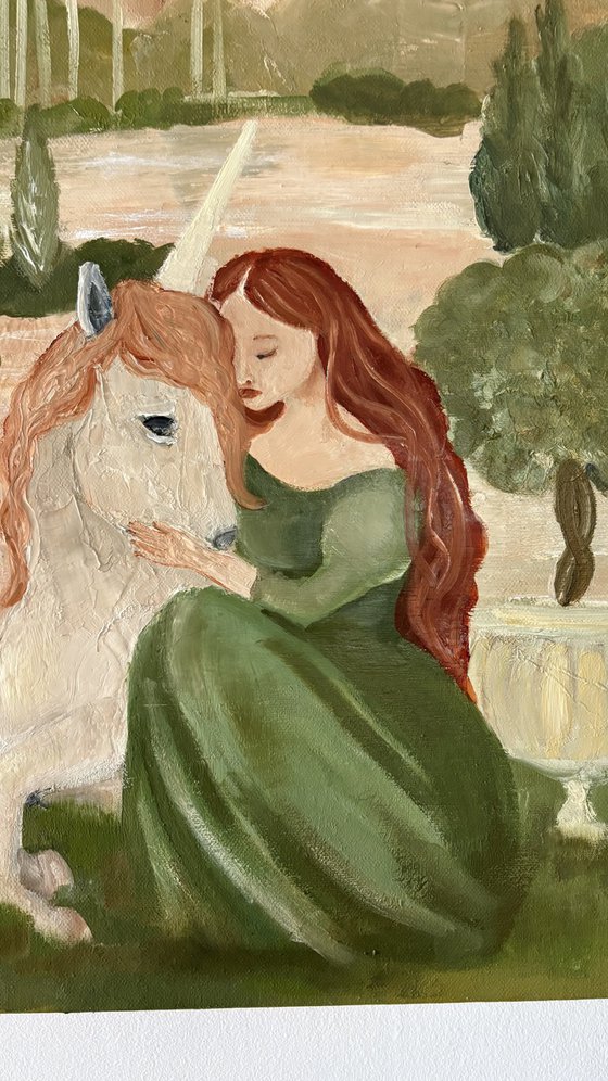 Medieval fantasy tropical garden unicorn