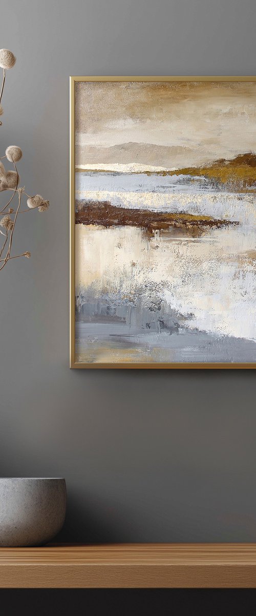 "Lago" Acrylic brown beige gold abstract art by Solomia