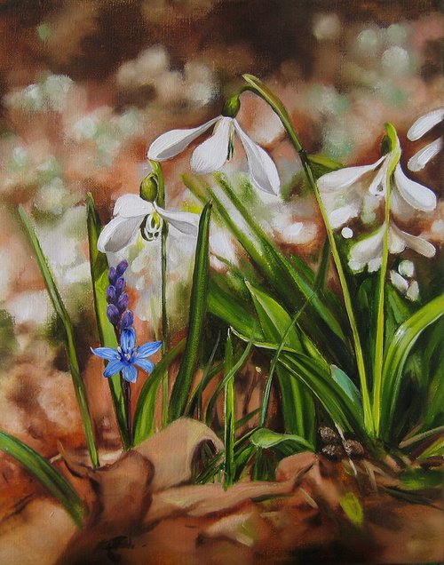 Snowdrop, Realistic Wall Art, Spring flowers, Bluebell Art Nature canvas, Flower Lover Gift by Natalia Shaykina