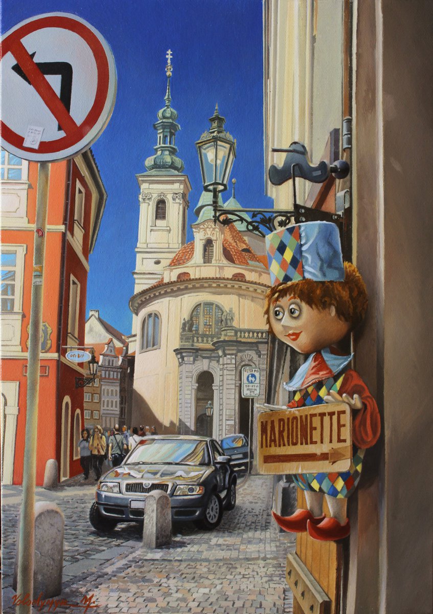 Photorealistic Cityscapes Oil Painting By Volodymyr Melnychuk, 14 X 20", Marionette, Original Artwork