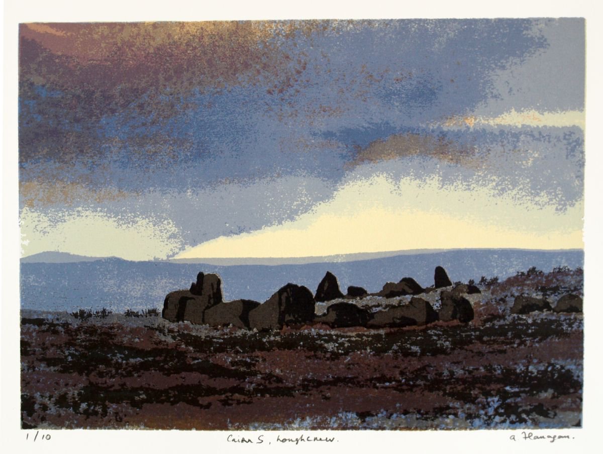 Impressionistic Landscape Screenprint By Aidan Flanagan Irish Landscapes, 20 X 16, Cairn S, Loughcrew, Original Artwork