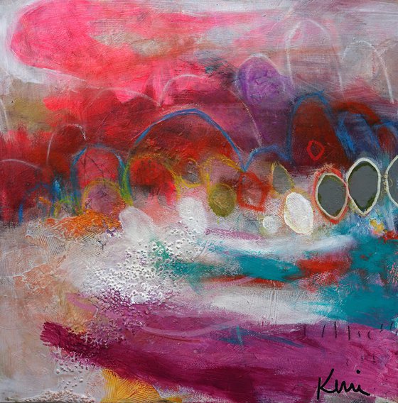 Happy Hallelujah 12x12" Cheerful Colors in an Abstract Expressionist Original Painting