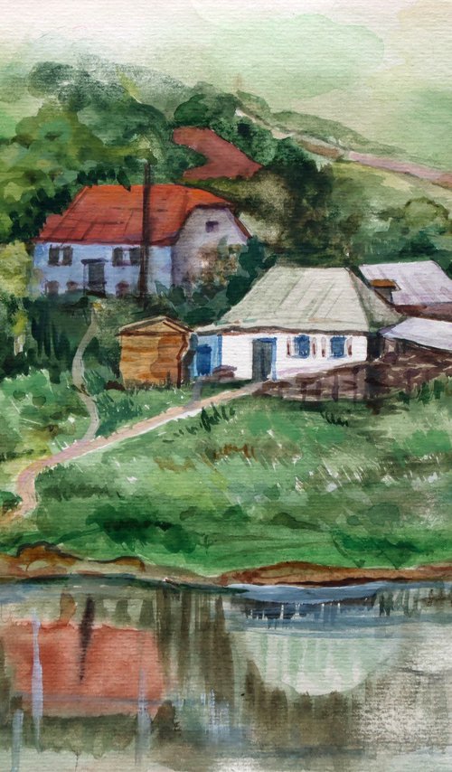 Village by the river. by Elvira Sesenina