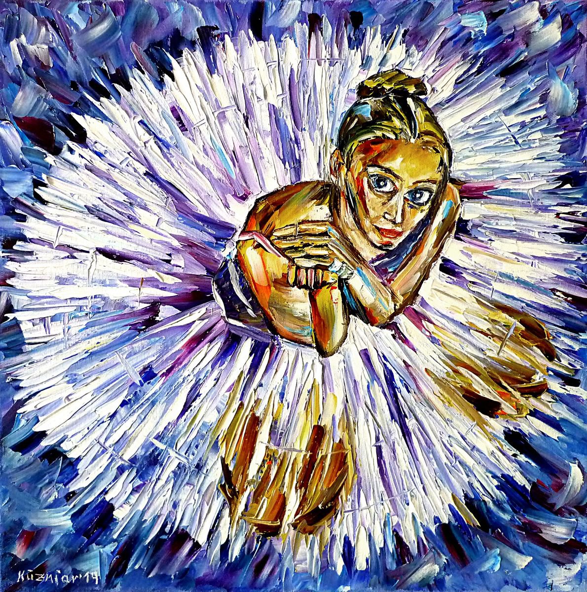 Expressive Oil Painting , Seated Ballerina By Mirek Kuzniar, 16 X 16, Artwork For Sale On Artfinder