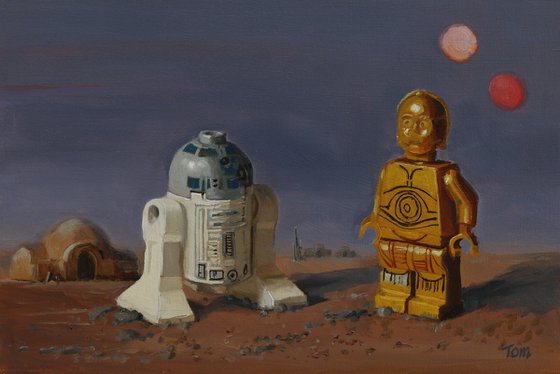 Lego Star Wars R2D2 and C3P0 on Tatooine