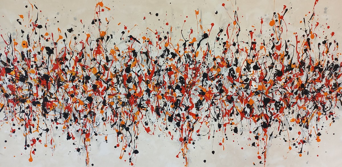 Abstract Acrylic Painting By Max Yaskin, 83 X 44", Splashes 14 By M.y., Original Artwork
