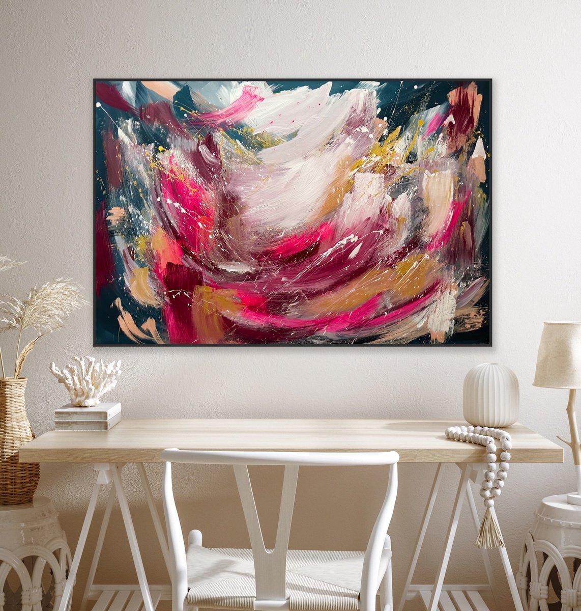 Organic Abstract Acrylic Painting By Alanah Jarvis, 54 X 34, Lavish, Original Artwork