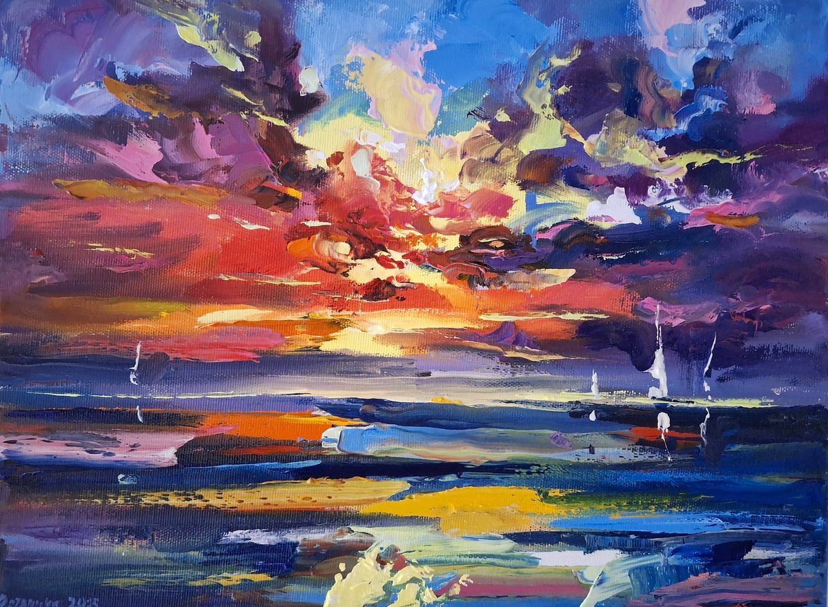 Abstract Landscape Oil Painting By Andrej Ostapchuk, 16 X 12, South Sea Serenade, Original Artwork
