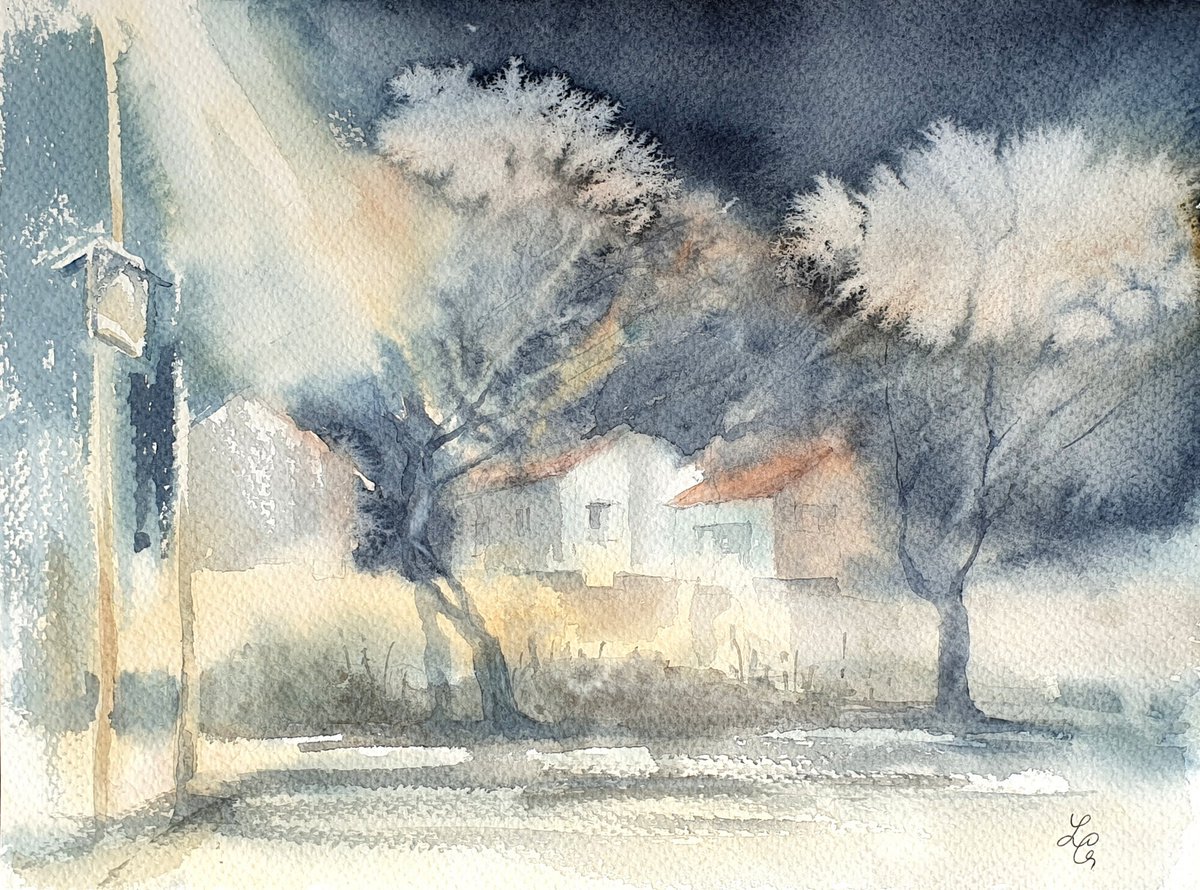 Impressionistic Watercolour , Winter Evening In Israel By Elena Genkin, 16 X 12, Artwork For Sale On Artfinder