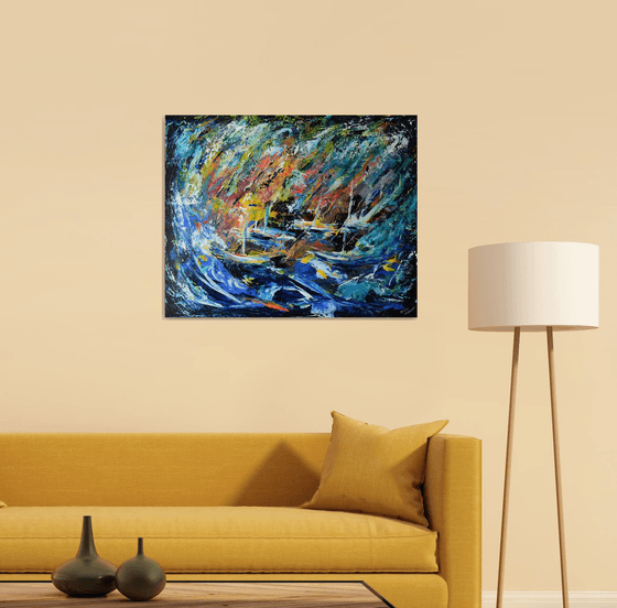 Storm on the bay. Abstract seascape.81x65cm.