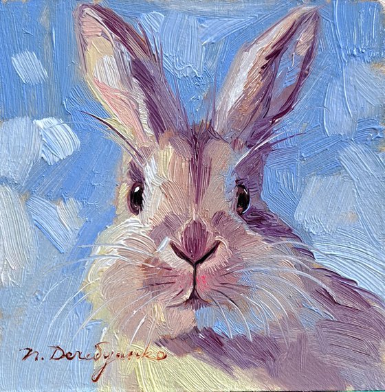 Bunny painting original oil framed 4x4 - Tap into your magic