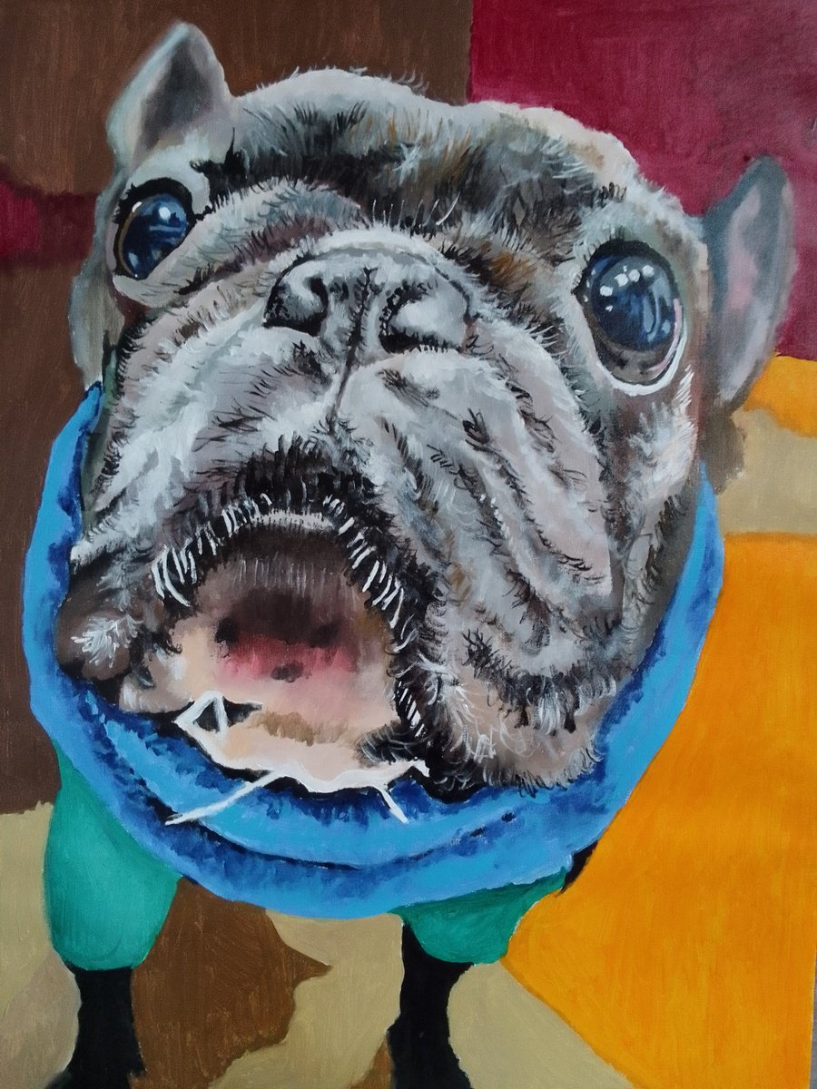 Photorealistic Animal Acrylic Painting By Soso Kumsiashvili, 24 X 31", Bulldog, Original Artwork