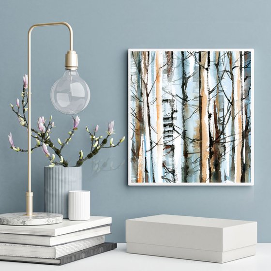 Birch Forest Watercolor painting