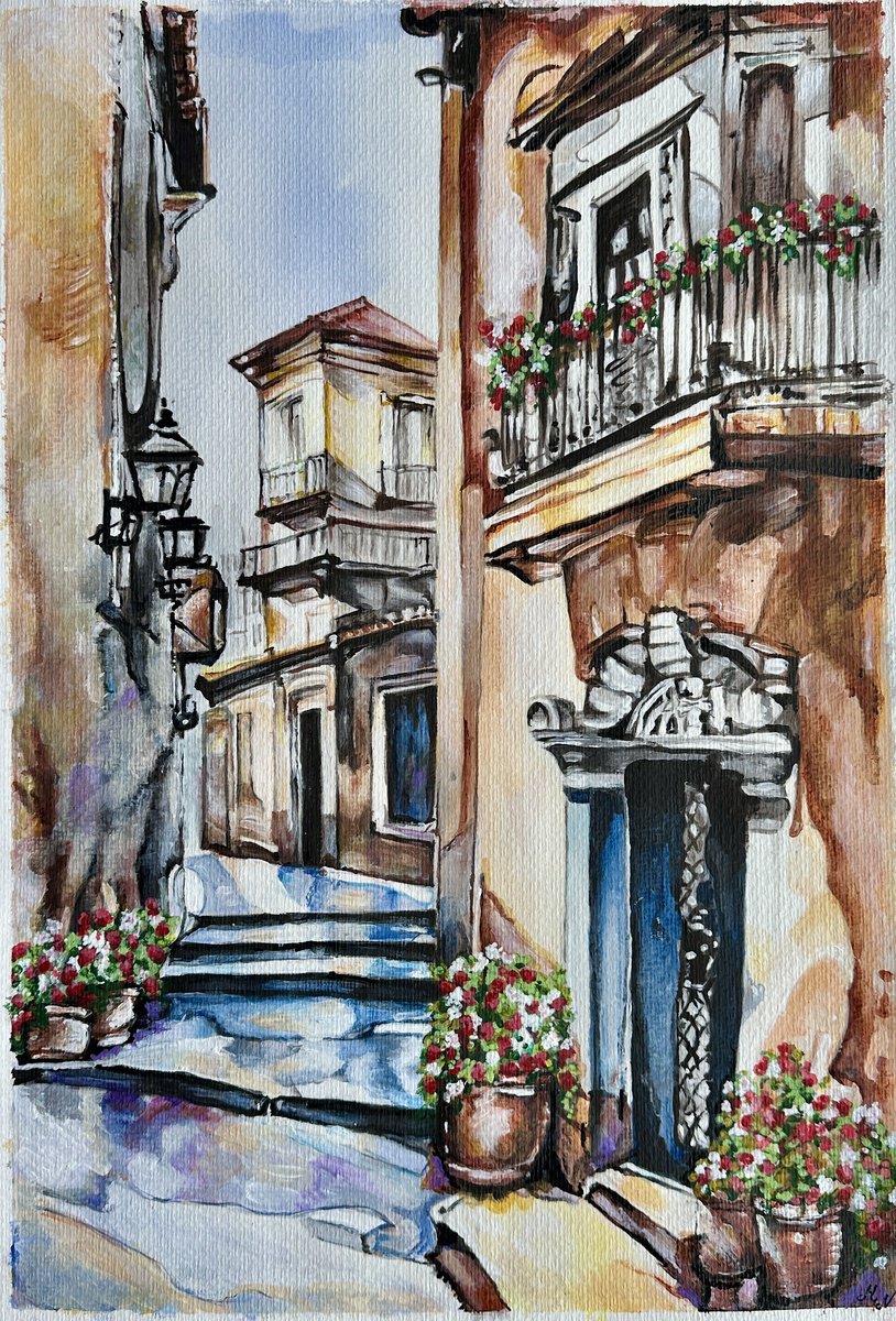 Impressionistic Painting , Mediterranean Village By Misty Lady - M. Nierobisz, 13 X 19, Artwork For Sale On Artfinder
