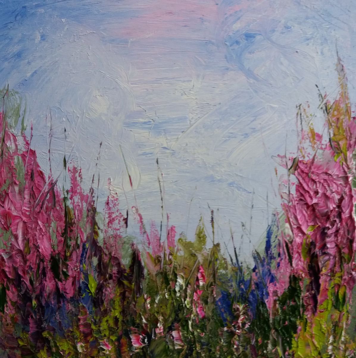 Essence of Summer - A Textured Abstract Landscape by Marjory Sime by Marjory Sime